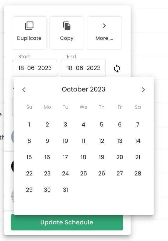 booking menu hub planner date range